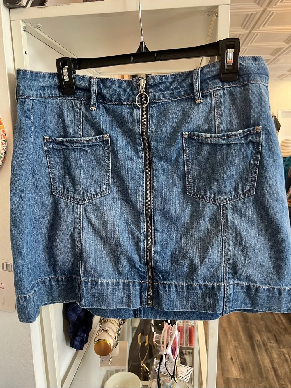 American Eagle Outfitters Blue Front-Zip Denim Mini Skirt